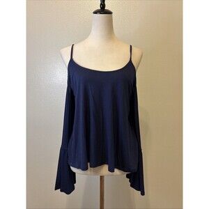 Express Womens Cold Shoulder Top Size S Navy Blue Bell Sleeve Scoop Neck